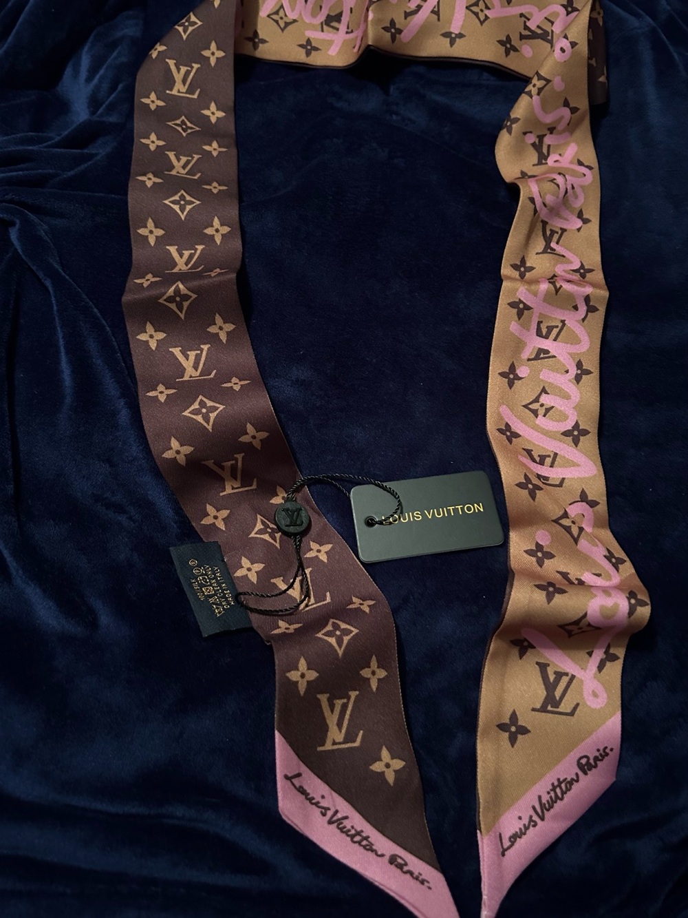 Louis Vuitton Brown & Pink Monogram 100% Silk Twilly Scarf! Stunning!